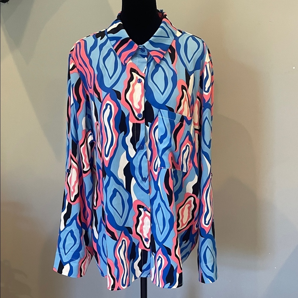 Colorful Abstract Women's Top button front like new
